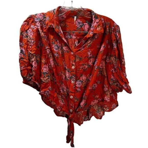 Celia Floral Front Tie Blouse FREE PEOPLE XS - Picture 2 of 7